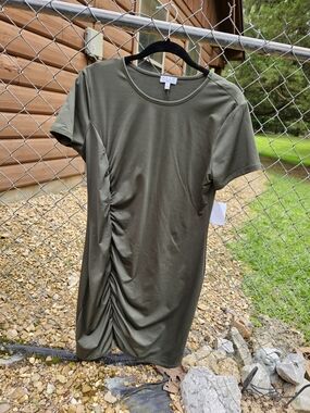 Olive Green Ruched Side T-Shirt Dress